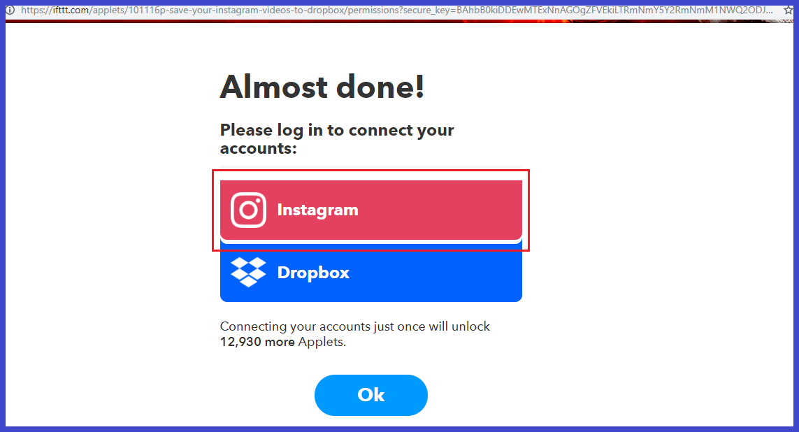 log in Instagram IFTTT